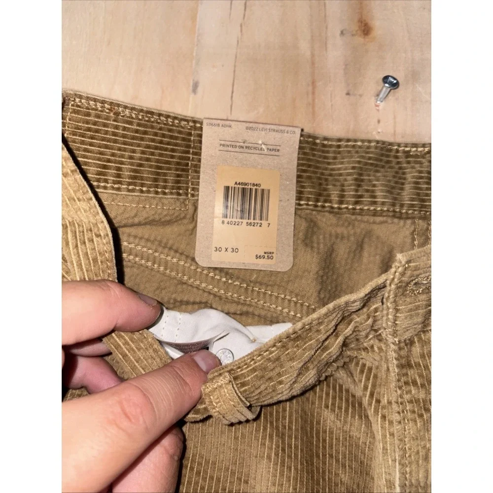Levi's Corduroy Pants Mens Size 30x30 Straight Leg Golden Tan Irregular